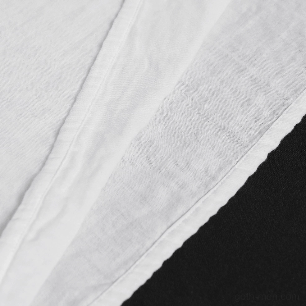 Victorian vampire ruffle shirt detail view of fabric texture and crimson distressed aging effect