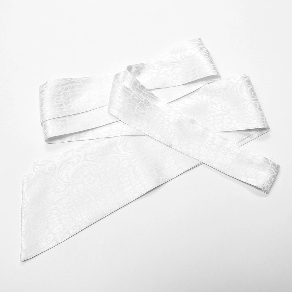 Detachable white gothic ruffle neck tie accessory with matching jacquard satin fabric