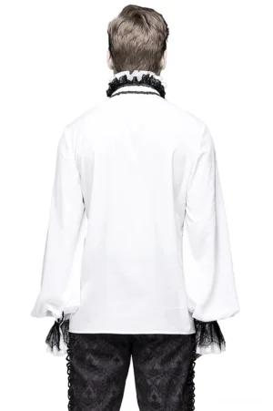 Gothic ruffled high collar shirt rear view showing back detail and dramatic neckline