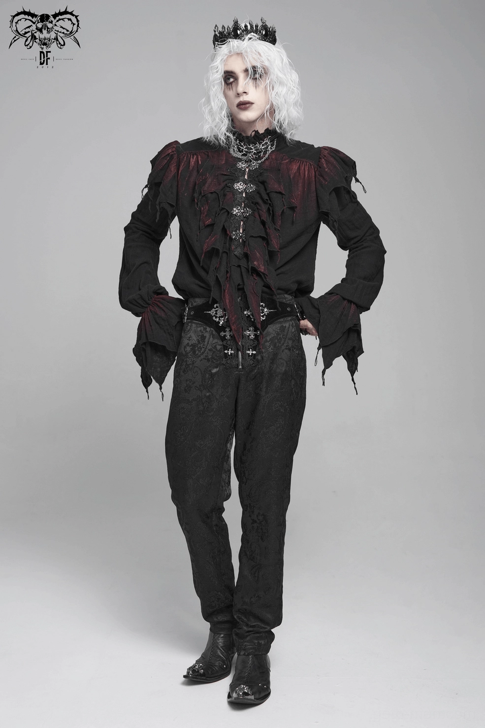 Gothic men's ruffled shirt alternative fashion versatility, steampunk goth dark fantasy wear
