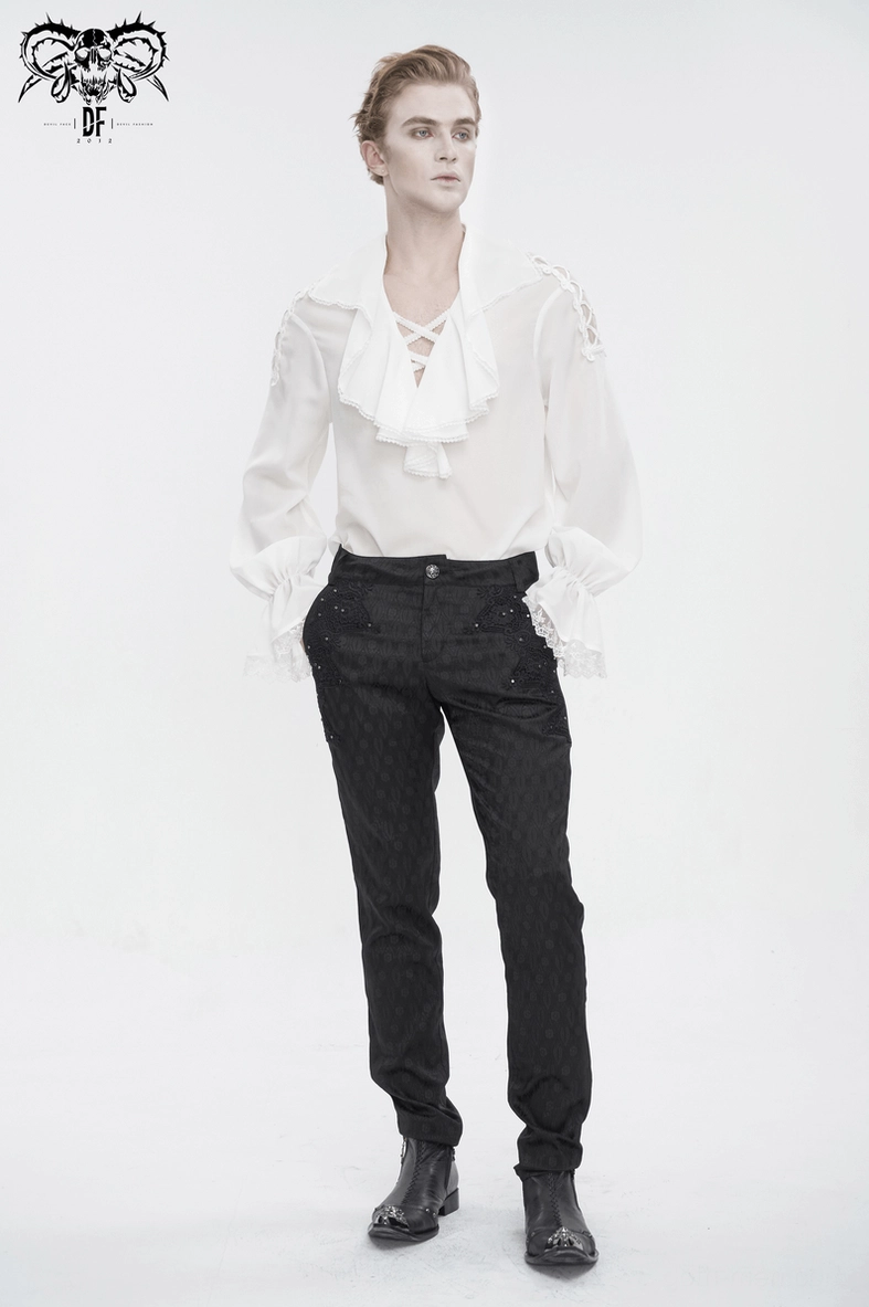 Men's Gothic Ruffled Shirt - Color and Texture Swatch Display for Quality Reference