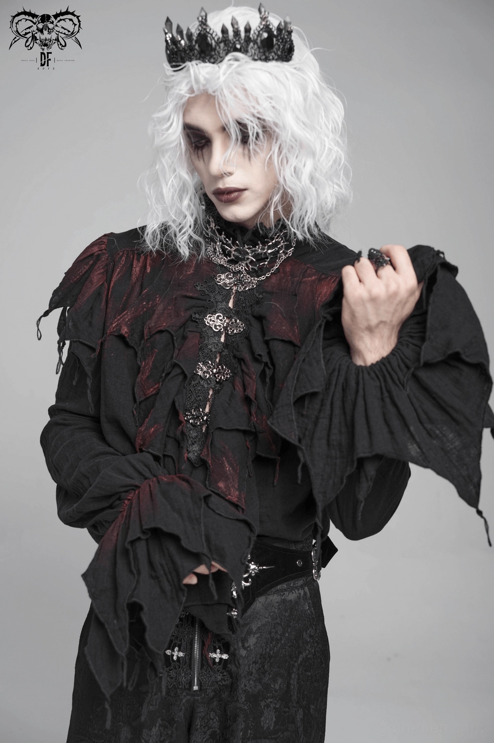 Tattered gothic vampire shirt cosplay and festival wear styling recommendations and pairing suggestions