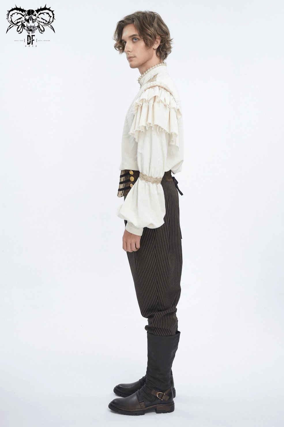 Gothic romantic ruffled shirt layering potential with theatrical presence