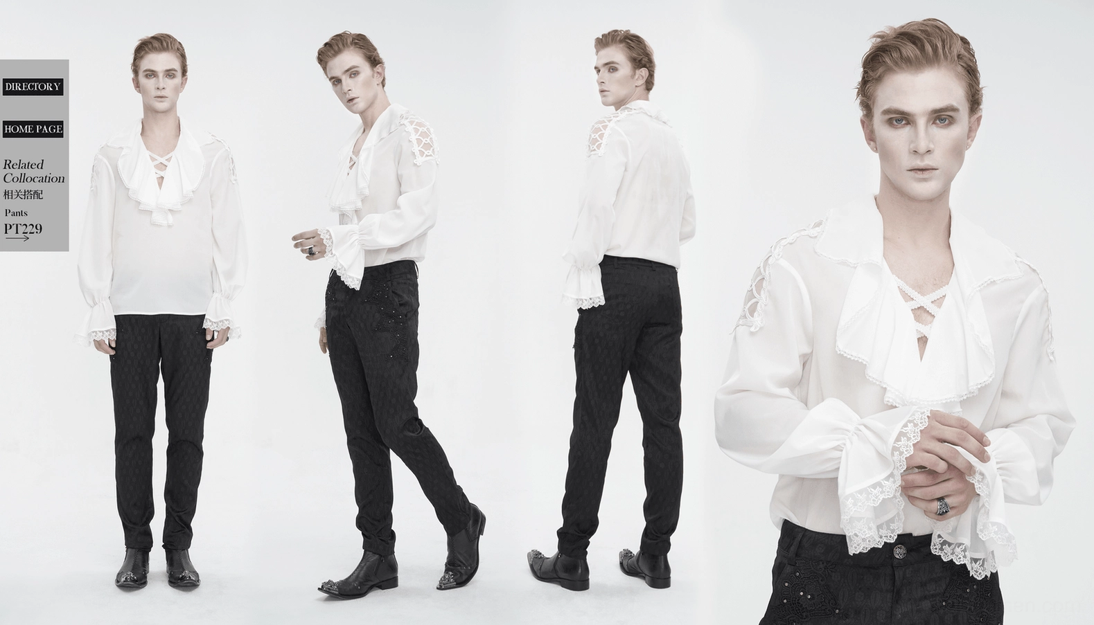 Men's Gothic Deep V Jabot Ruffled Shirt - Material Composition and Product Specification Sheet