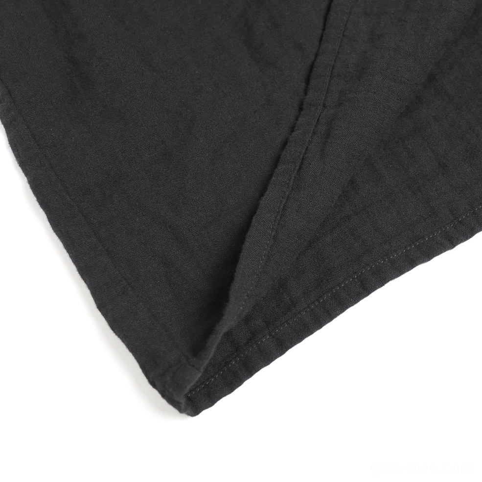 Black gothic ruffled shirt size comparison across multiple sizes, demonstrating fit options XS to 4XL