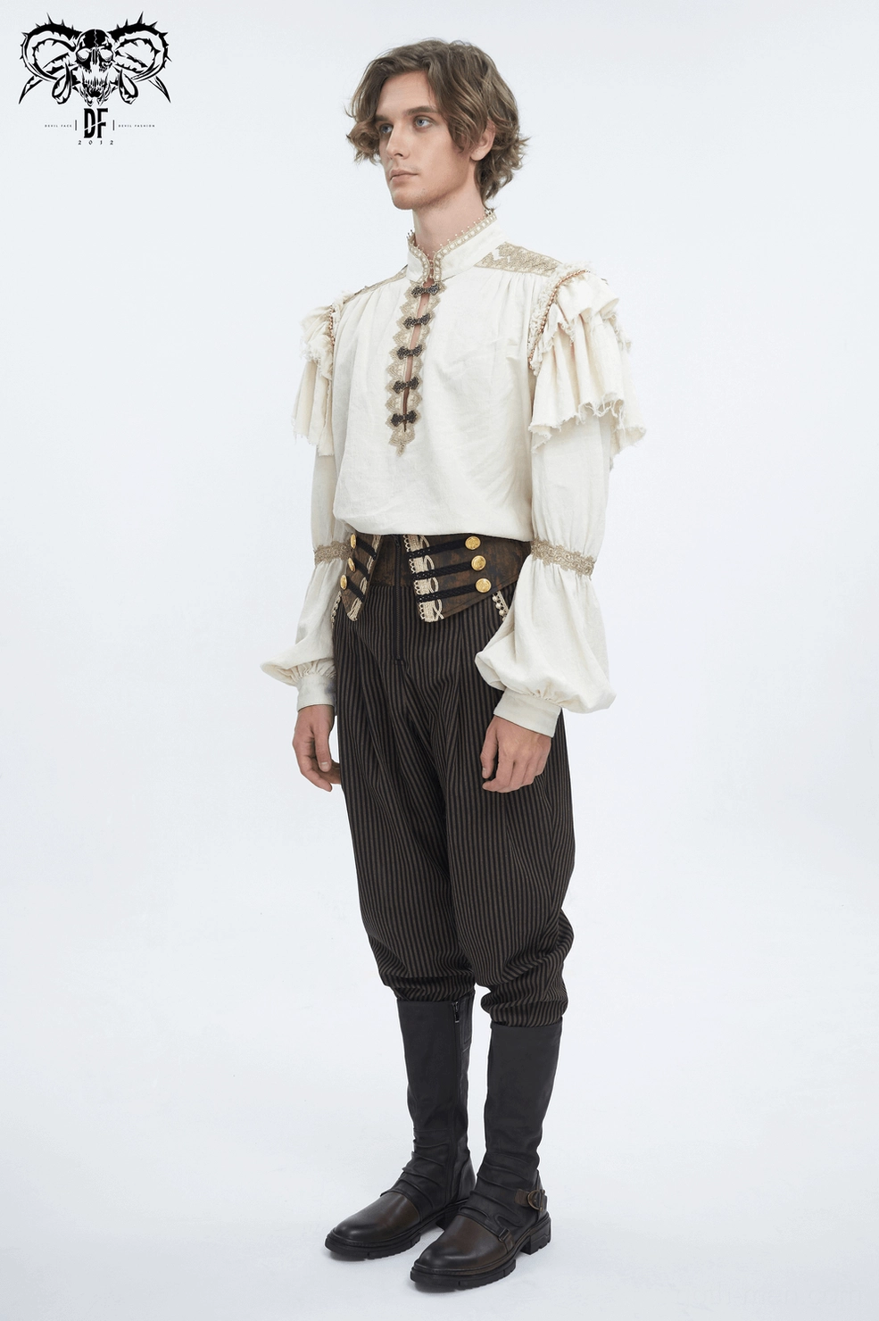 Victorian style gothic ruffled shirt styled with vintage accessories and dark aesthetic