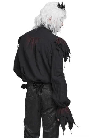 Tattered gothic vampire shirt rear view, showcasing distressed sleeves and back detail