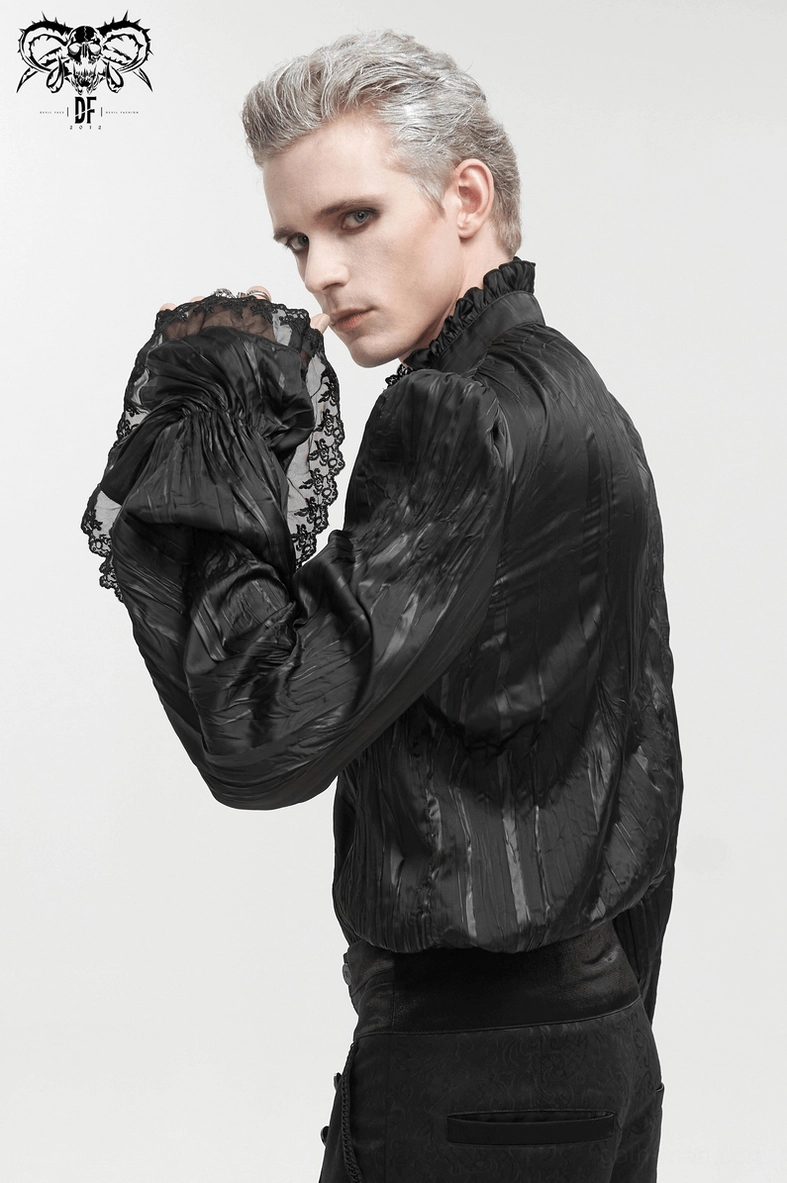 Men's gothic ruffled shirt design showcasing Victorian-inspired puff sleeves and aristocratic fashion silhouette