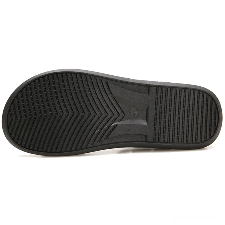 Gothic gladiator sandal outsole bottom view, herringbone non-slip tread pattern, rubber sole