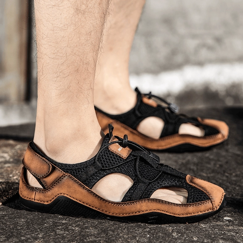 Men's gothic leather sandals style inspiration featuring alternative fashion aesthetic and dark aesthetic