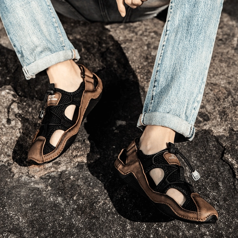 Men's gothic ankle-wrap sandals color variation comparison displaying different colorway options
