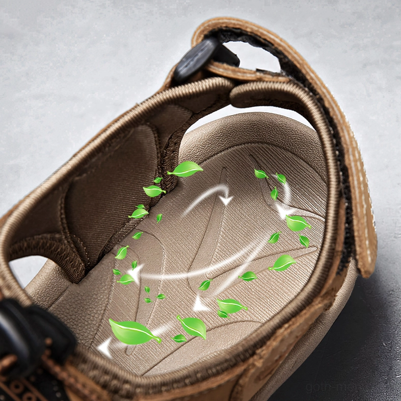 Gothic men's sandals industrial aesthetic with raw materials and functional design
