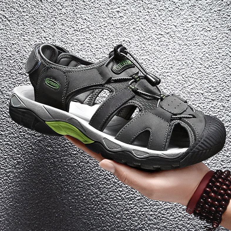 Gothic men's sandals rubber outsole and traction pattern for grip and durability