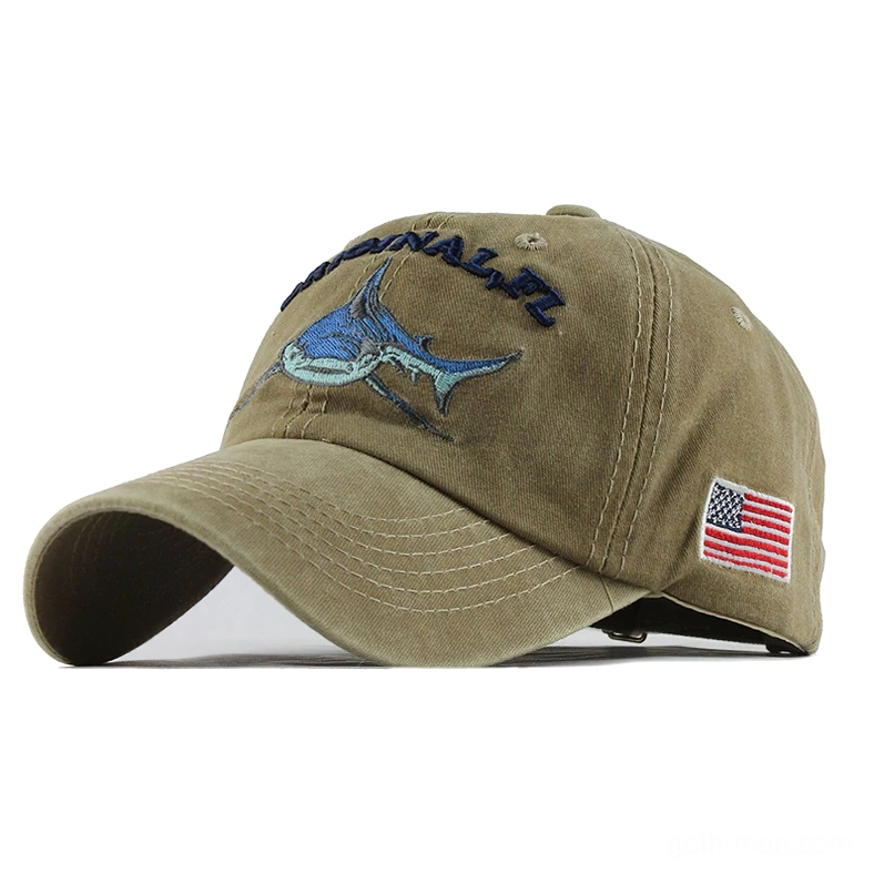 Khaki army green gothic shark cap with embroidered design front angle