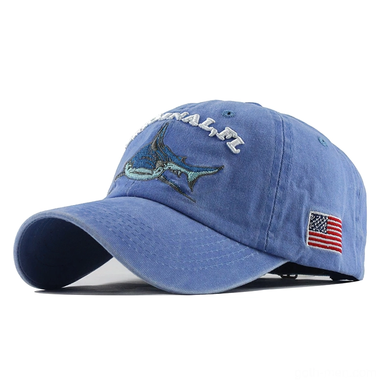 Light blue gothic shark embroidered cap unisex adjustable with vintage finish