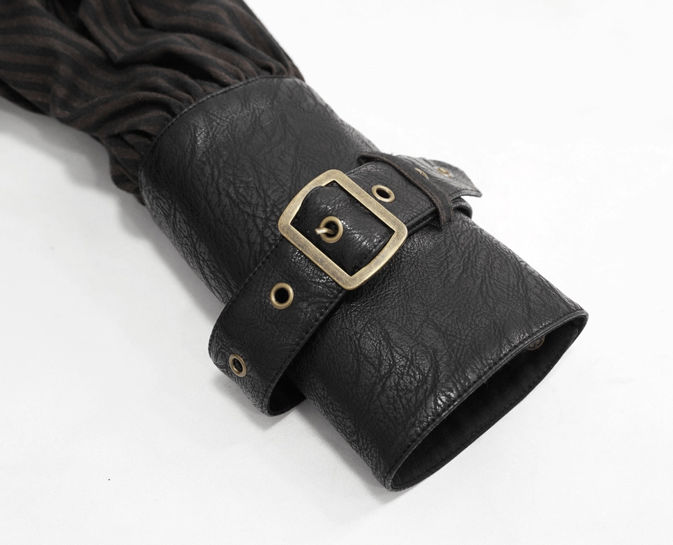 Adjustable black PU leather wrist cuff with square metal buckle strap detail