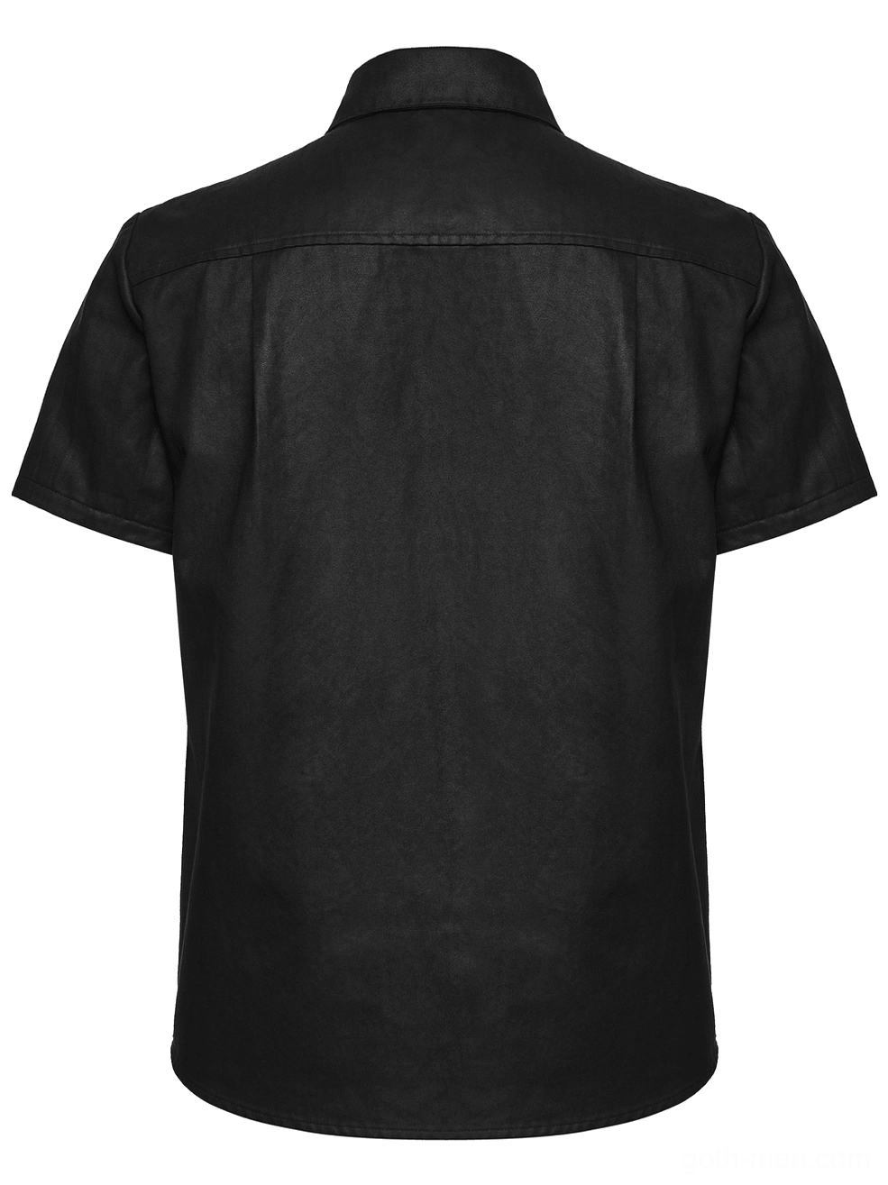 Black gothic shirt rear flat lay showing solid suede fabric construction