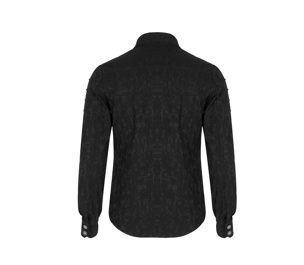 Black gothic long sleeve shirt - back flat lay display showing tailored back fit and cuff button details