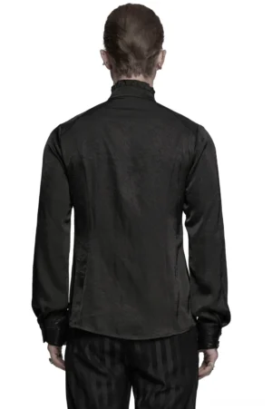 Black gothic shirt rear full view showing tailored back seams and structured fit