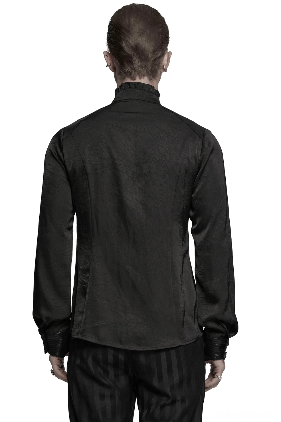 Black gothic shirt rear full view showing tailored back seams and structured fit