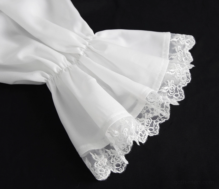 Men's Gothic Ruffled Shirt Cuff Detail - Close-Up of Double Scalloped Lace Bell Sleeve Trim
