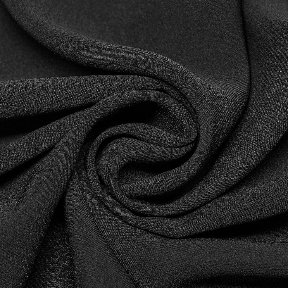 Black gothic shirt fabric close-up showing matte woven weave, soft drape, and smooth solid texture of premium material