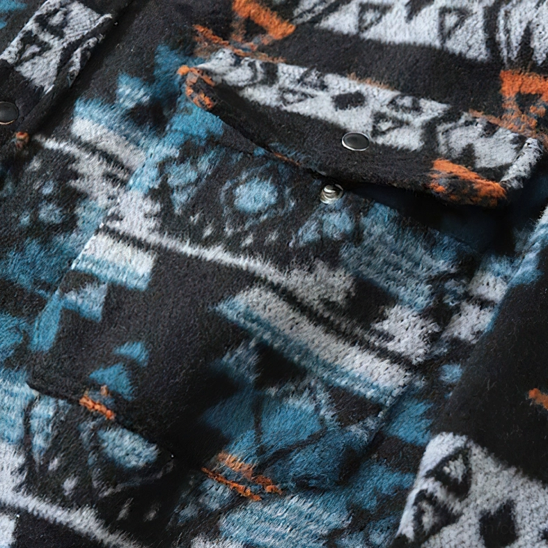 Gothic geometric tribal shirt button placket detail chest pocket alternative fashion menswear