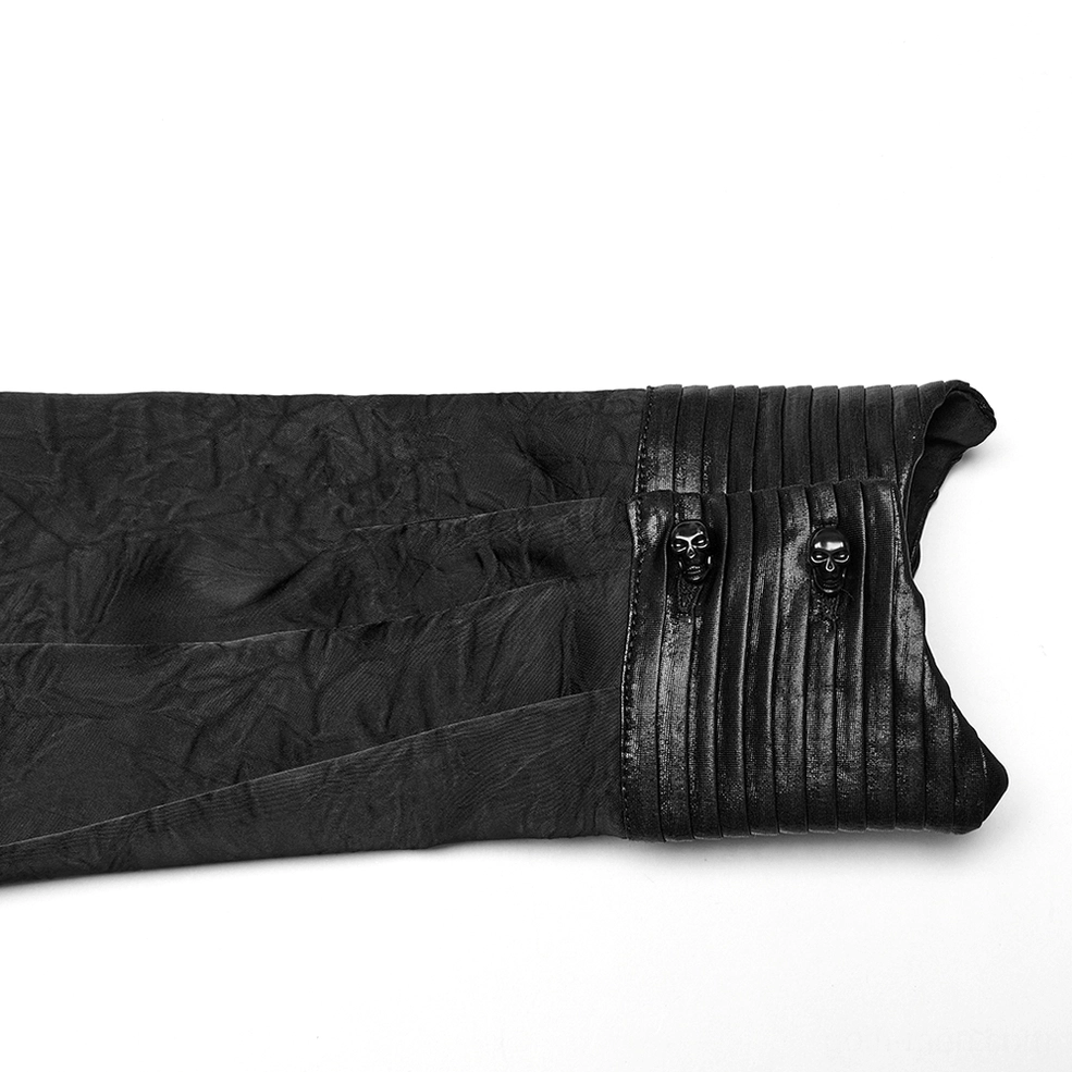 Gothic pleated button-up shirt showing construction details and reinforced shoulder architecture