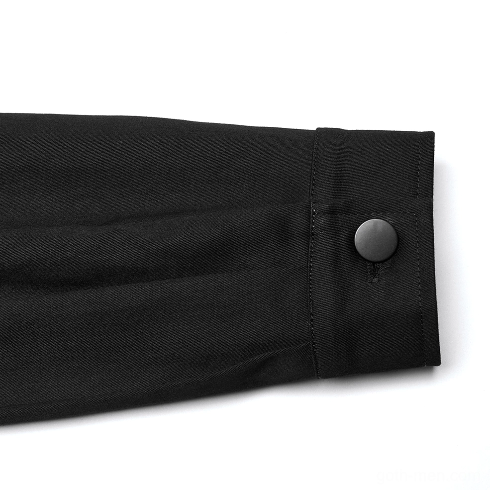 Industrial gothic mesh shirt cuff detail with metal snap button closure tailored sleeve hem
