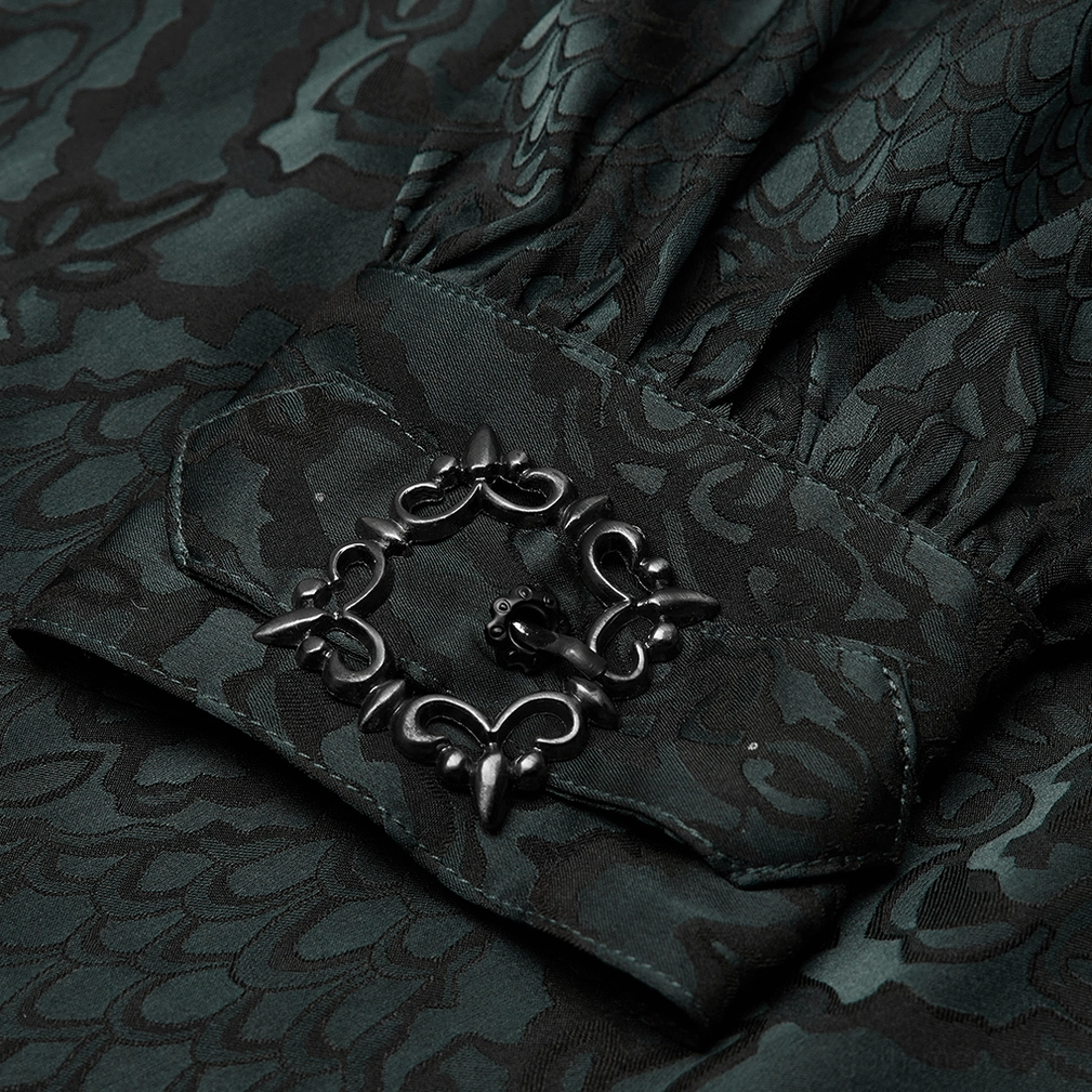 Cuff detail of Gothic Jacquard Shirt showing ornate metal buckle and tailored wrist closure
