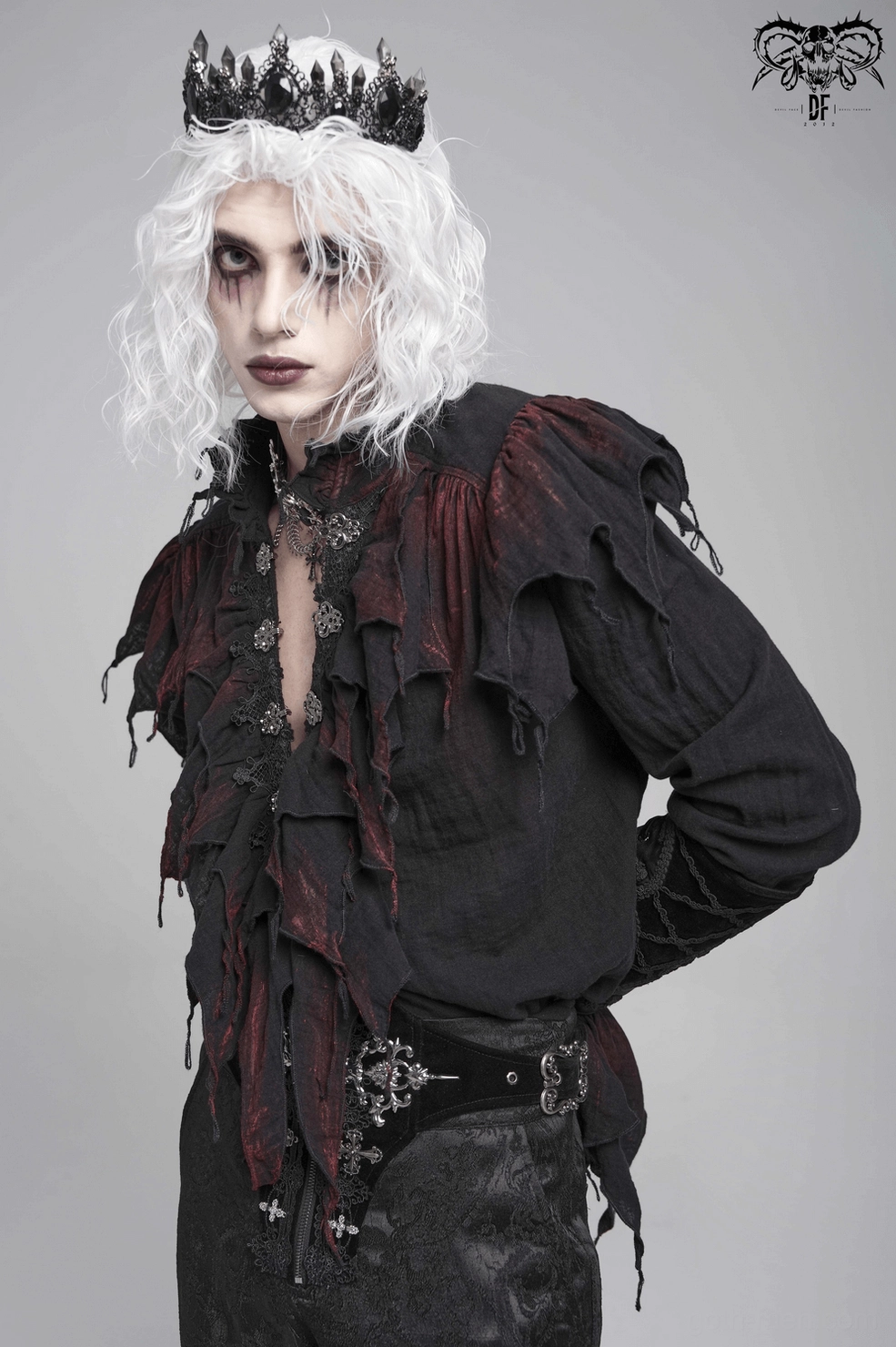 Gothic men's ruffled shirt material composition and care instructions, 100% cotton fabric information