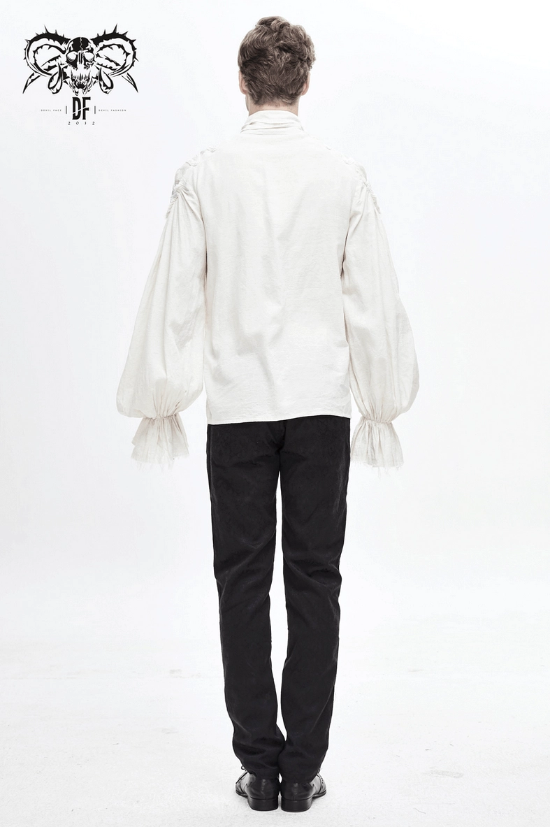 Vintage white gothic shirt detail shot emphasizing lace trim and mesh panel elements
