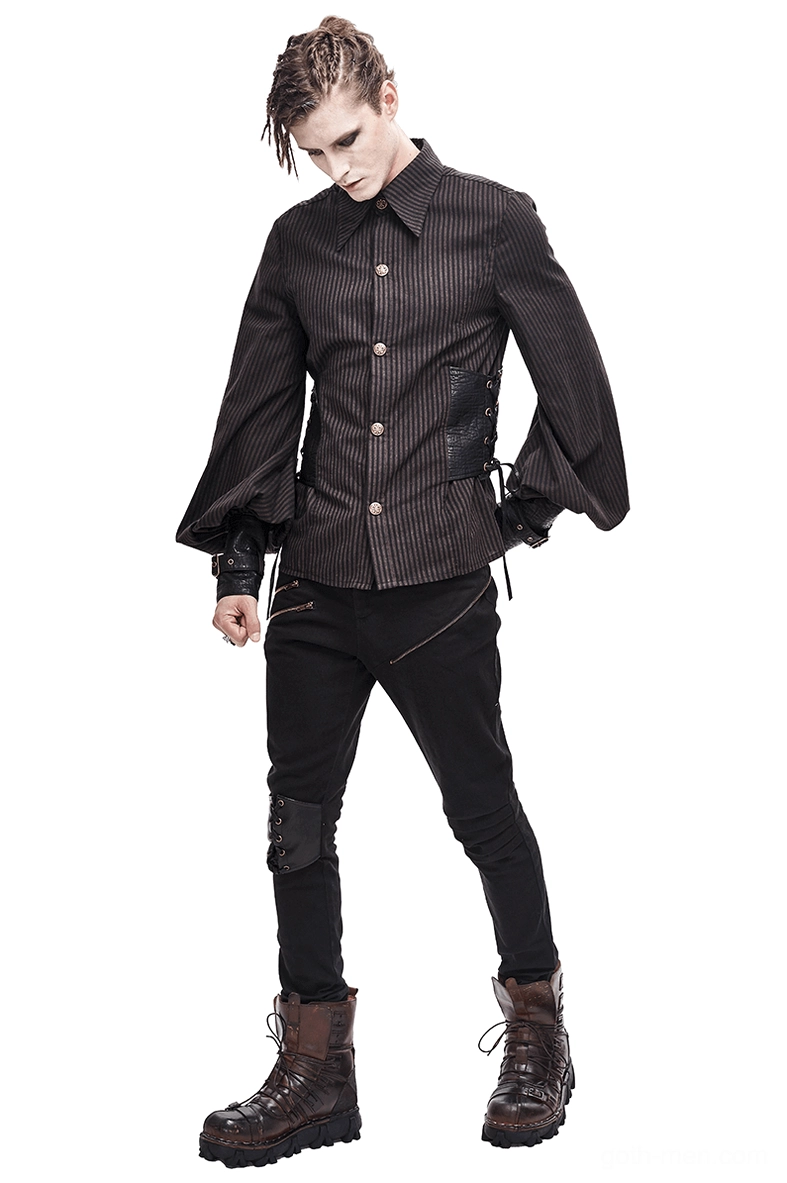 Steampunk gothic shirt layered under vest demonstrating versatile styling options