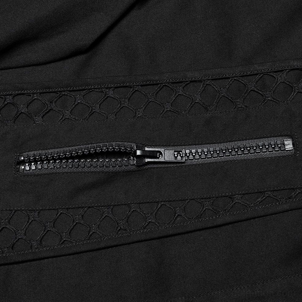 Gothic cyberpunk shirt showing metal buckle hardware and industrial design elements throughout