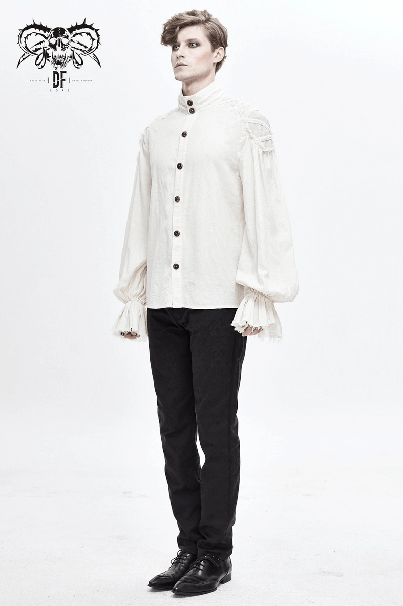 White gothic vintage shirt showing ruffled neck embellishment and collar styling