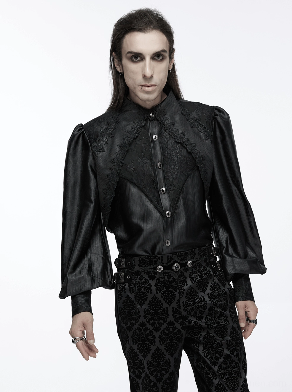 Styled gothic lace shirt worn with gothic accessories - complete alternative fashion look