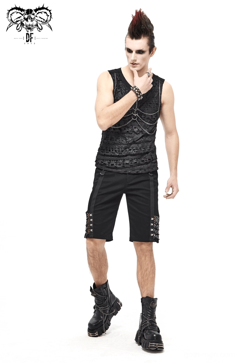 Alternative gothic shorts metal rivet quality and hardware craftsmanship detail