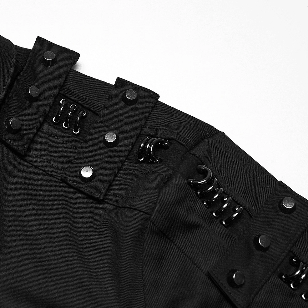 Metal studs and decorative buckles shoulder trim close-up side view