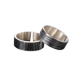 S999 sterling silver couple gothic rings pair matching open cuff styles side view