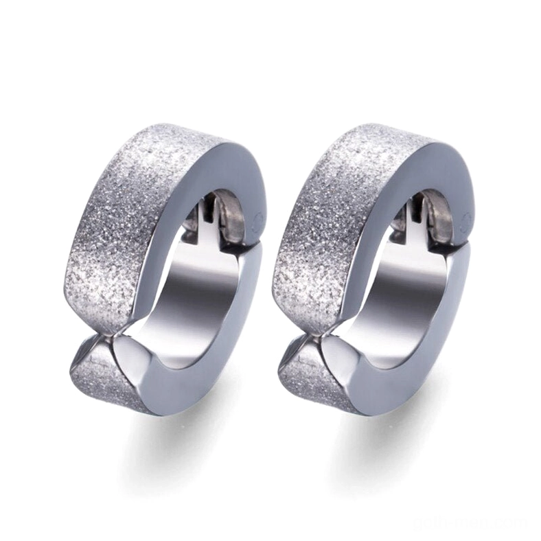 Sandblasted silver stainless steel hoop ear cuffs - matte frosted gothic earrings aged metallic