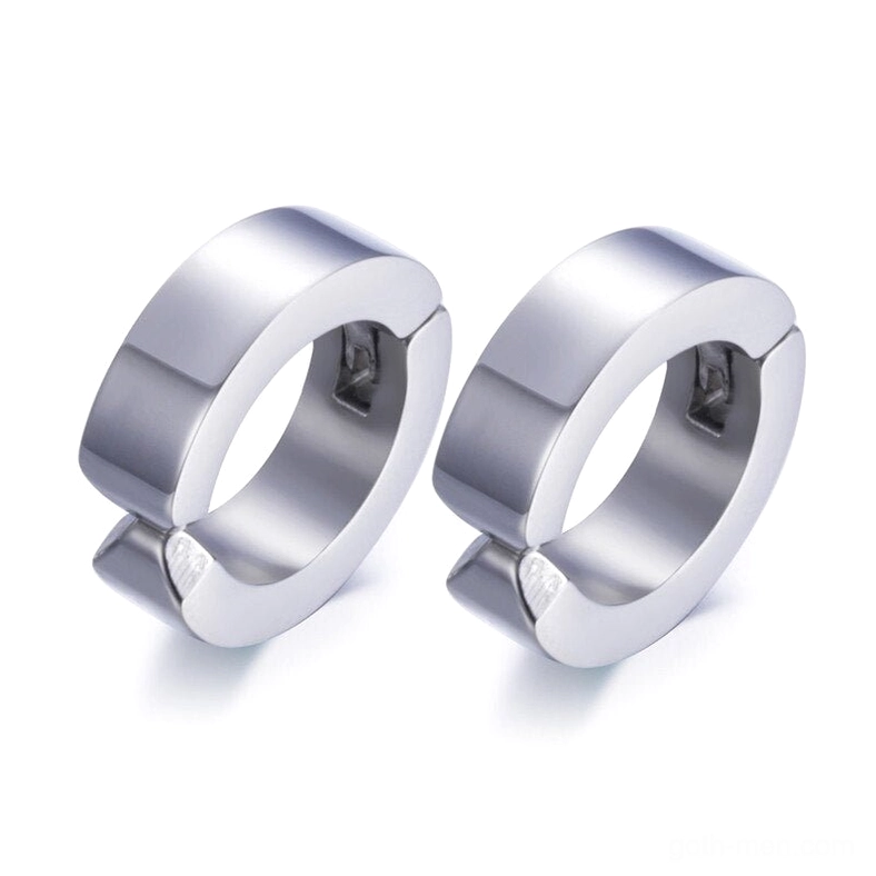 Silver polished stainless steel hoop ear cuffs - moonlit gothic earrings shiny metallic