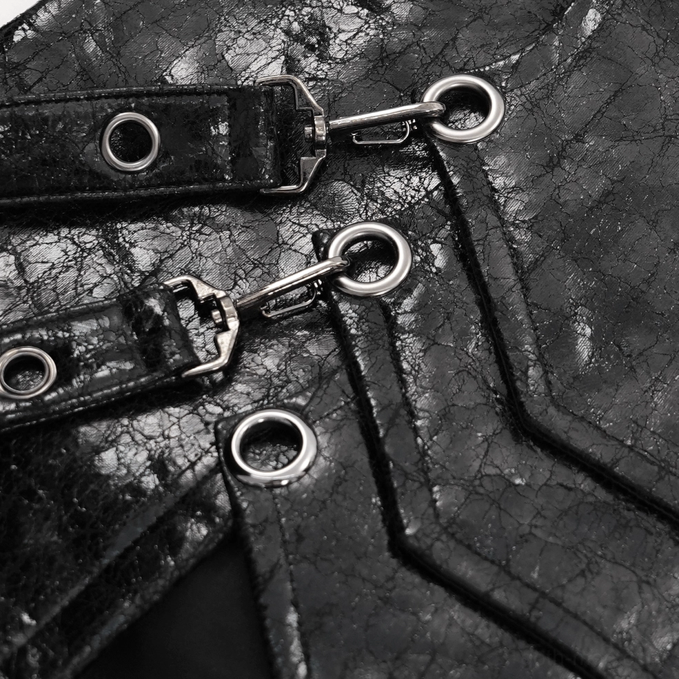 Gothic black utility skirt styled with alternative fashion accessories and industrial jewelry elements