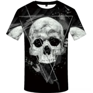 Men's black gothic skull print 3D t-shirt with triangle, rectangle, ace of spades and metal skull designs - punk rock alternative fashion tee