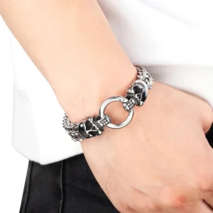 Memento Mori Skull Bracelet on Male Wrist - Authentic Gothic Jewelry Worn, Side View
