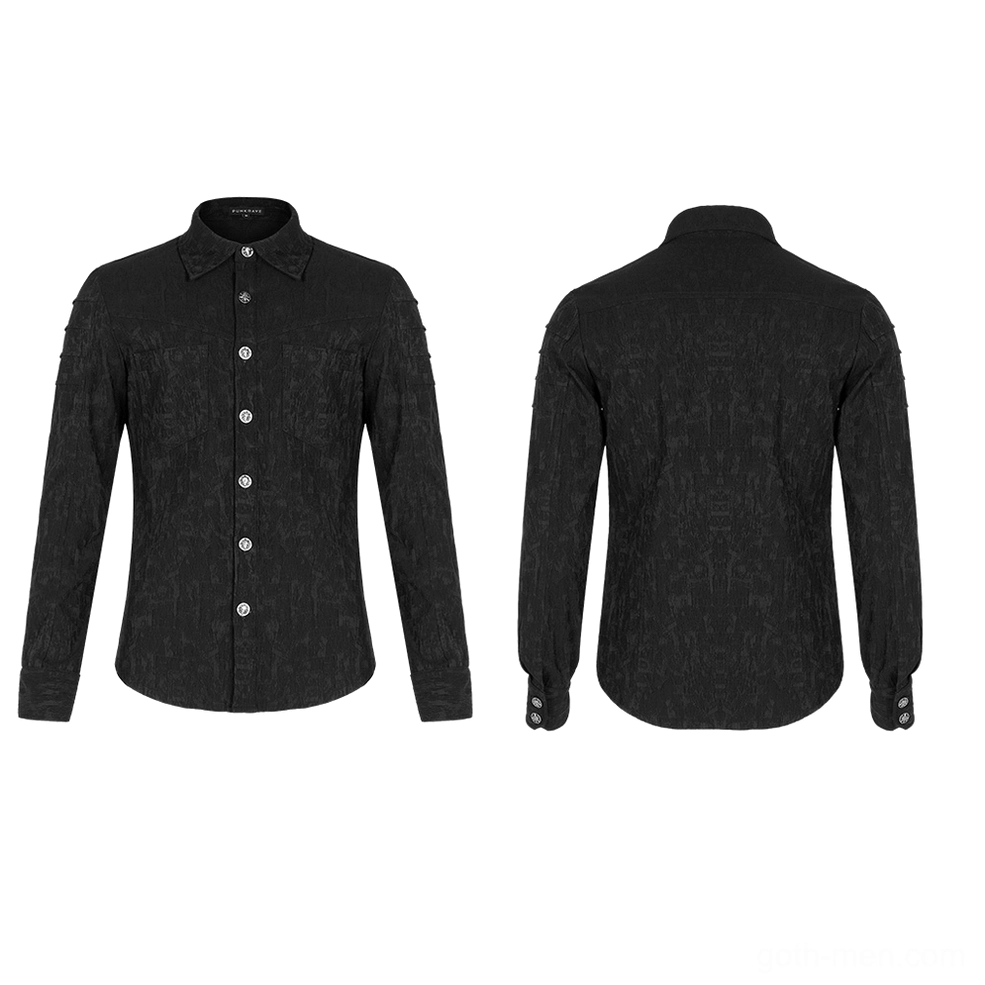 Black gothic long sleeve shirt - front and back flat lay display showing full silhouette and tailored fit