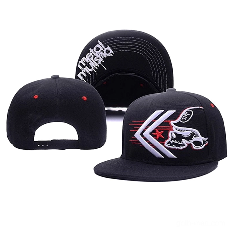 Red skull embroidery gothic flat brim cap with logo detail front view