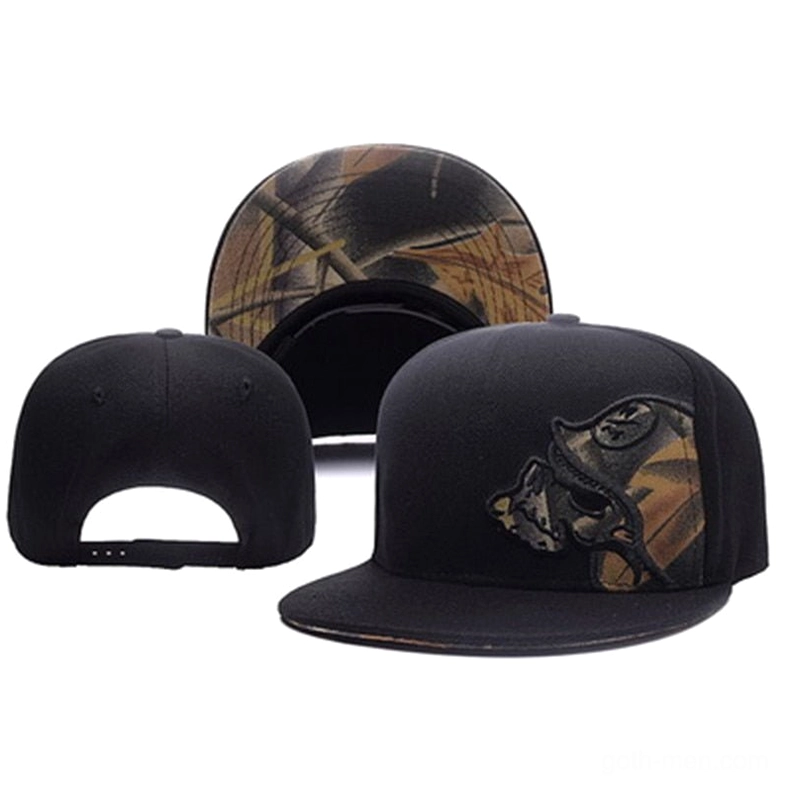 White camouflage skull embroidered flat brim gothic snapback cap front view