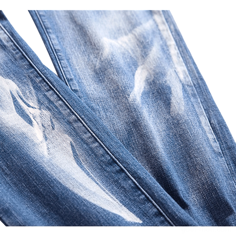 Gothic skull and ghost hand print design on stretch denim showcasing 3D printing technique