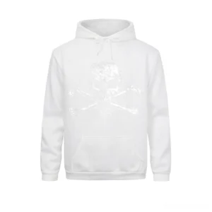 White gothic skull hoodie with tonal skull print and 322 design, men's oversized alternative wear
