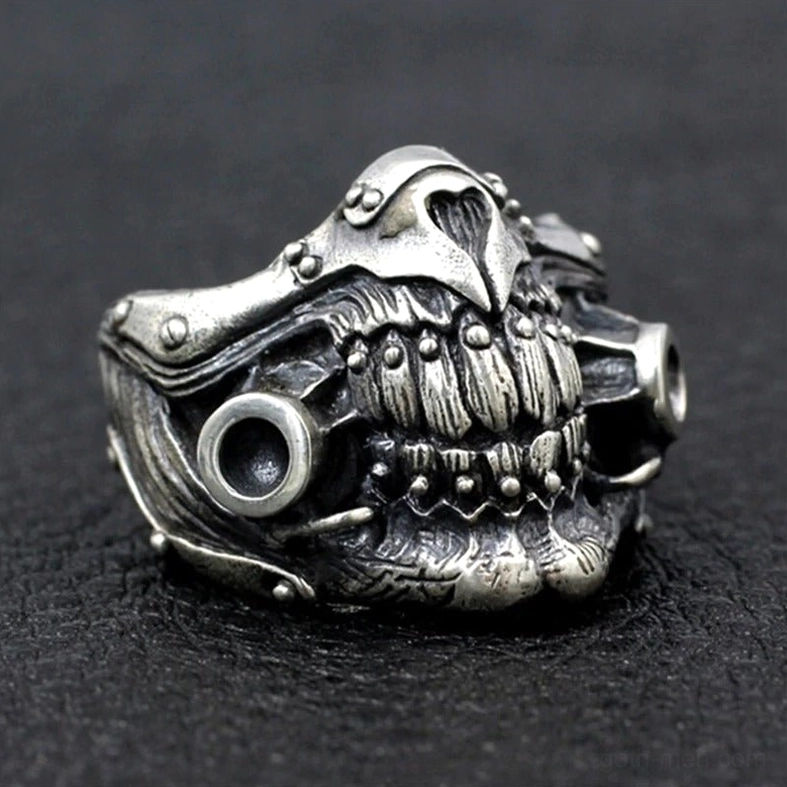 Full front skull mask ring design showing complete armor plating and detailed mouth protection detail